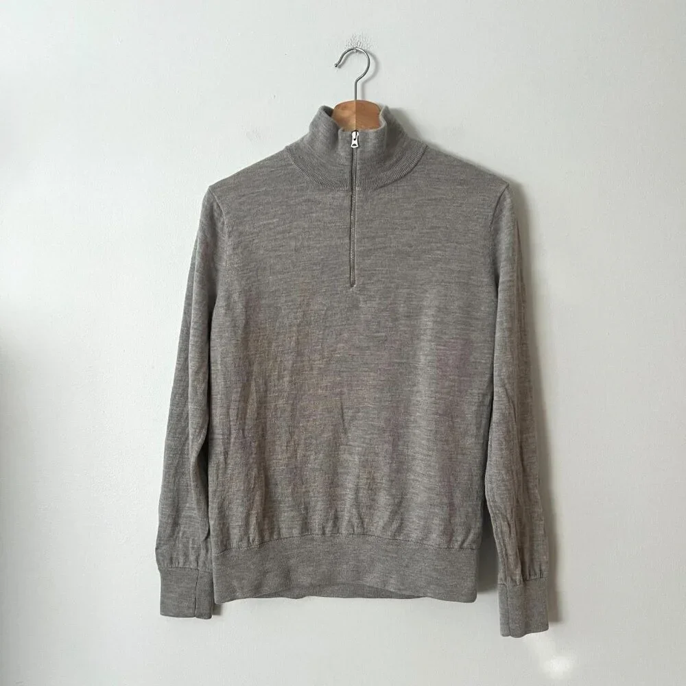J. Crew Gray Merino Wool 1/4 Zip Mock Neck Sweater Men's Size Medium